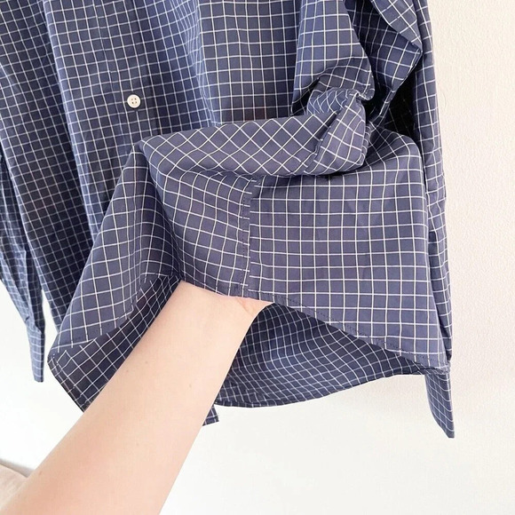 Gap Mens Navy Window Pane Button Up Shirt Sz L Standard Fit Performance Cotton - Picture 8 of 12